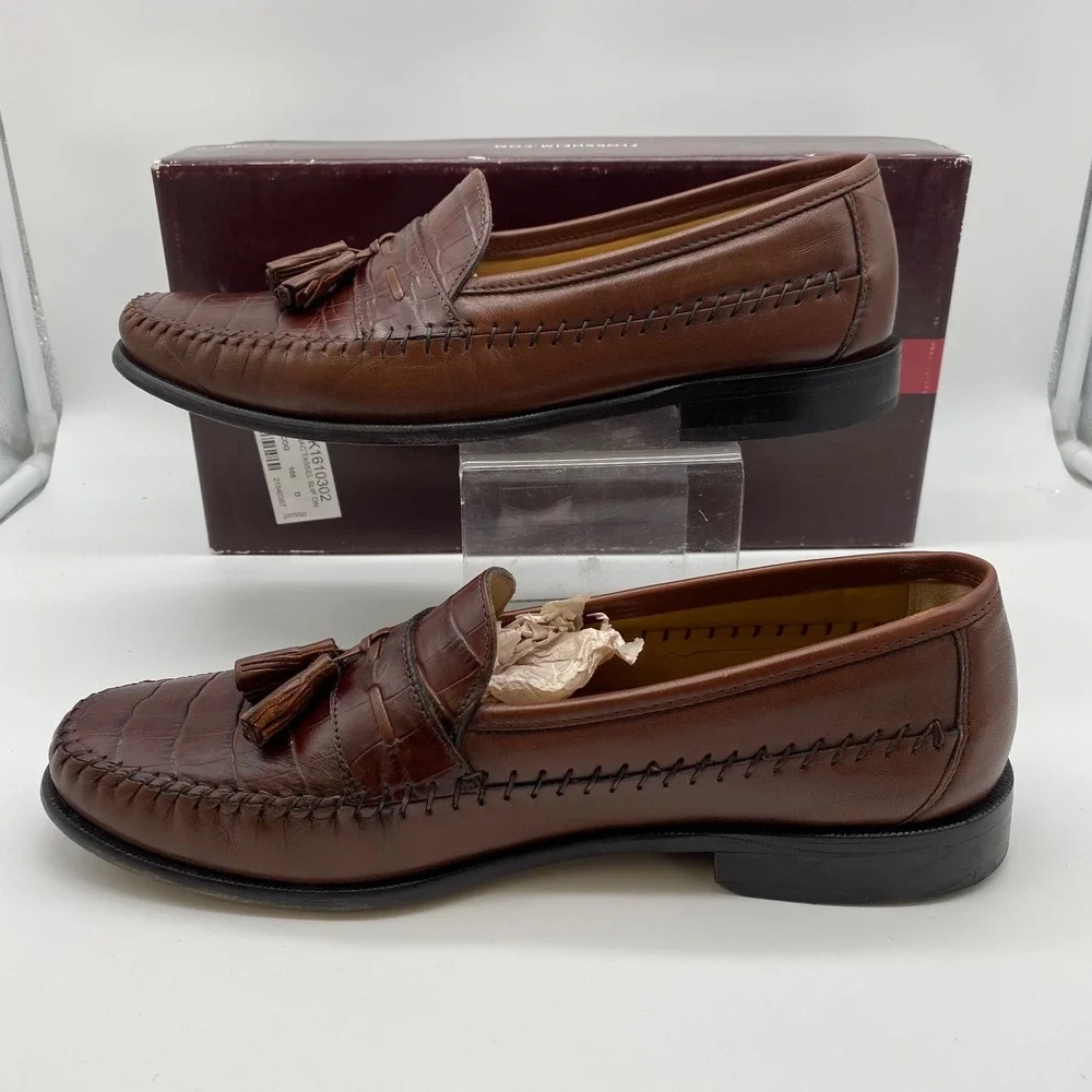 Florsheim Pisa Tassel Loafers Mens 10.5 D Cognac Leather Croc Embossed 18469